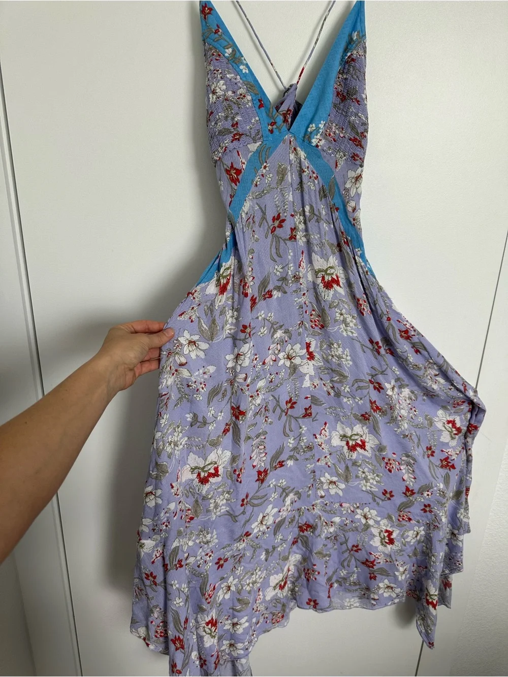 Free People Lavender Floral Slip Dress with Turquoise Trim - Picture 2 of 8